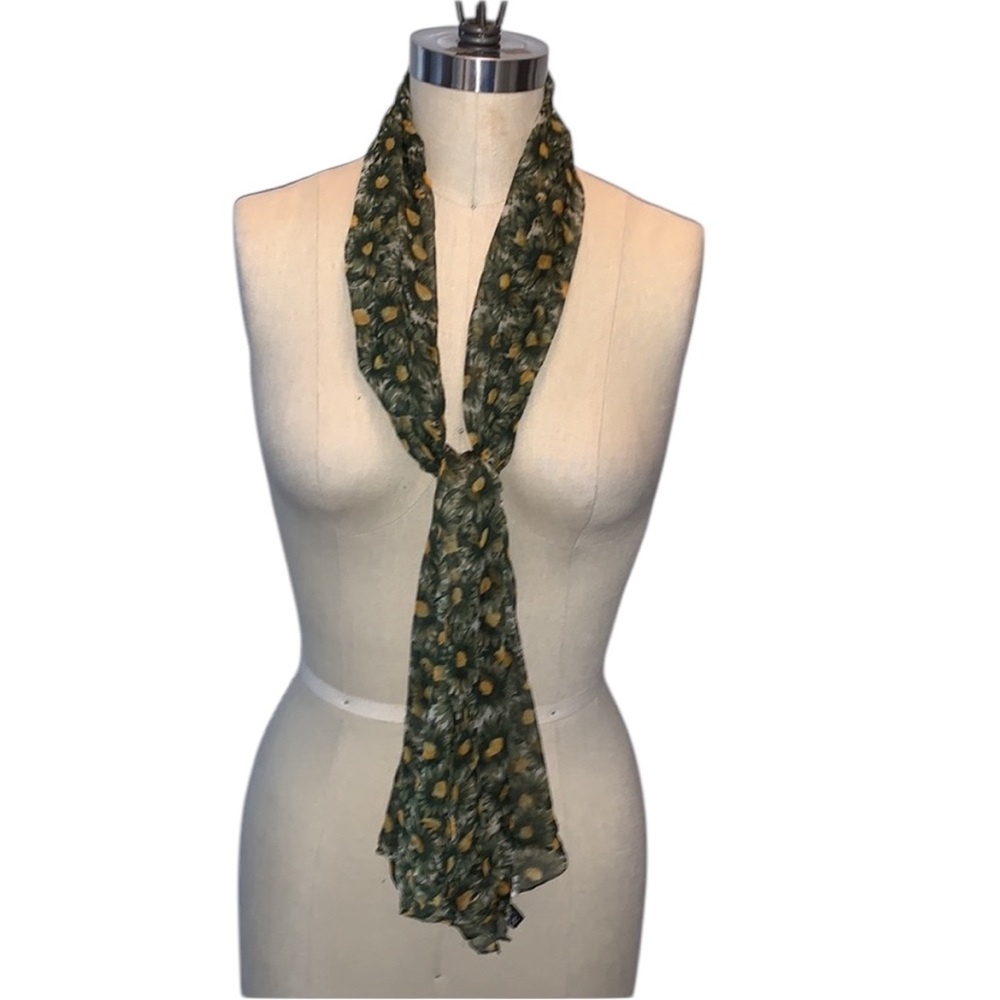 J&X NY Silk Floral Scarf OS Yellow & Green